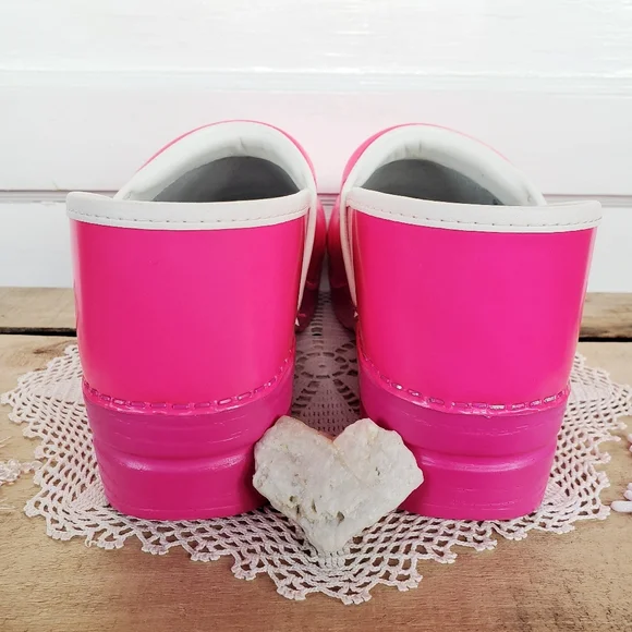 Neon Bunny Pink Dansko Pro Clogs Leather Bright Boho Cottage Spirited Festive 38 - Picture 9 of 12